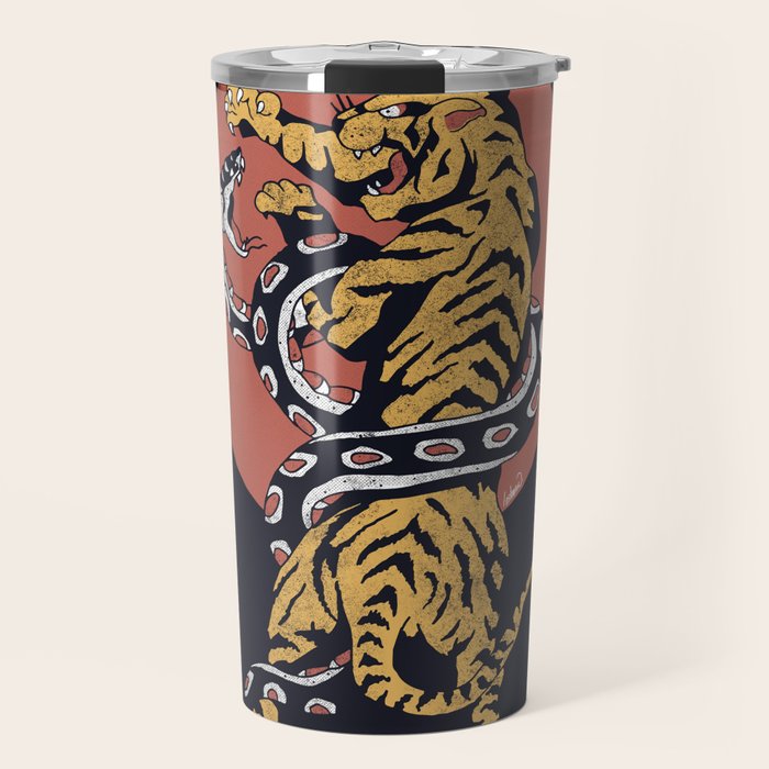 Classic Tattoo Snake vs Tiger Travel Mug Gallery Image 1