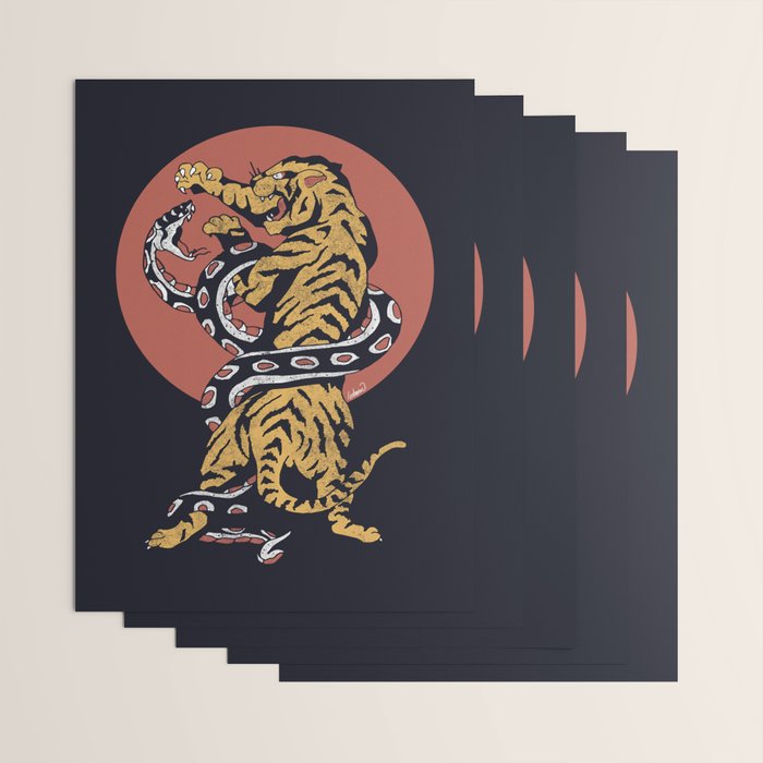 Classic Tattoo Snake vs Tiger Wrapping Paper Gallery Image 3