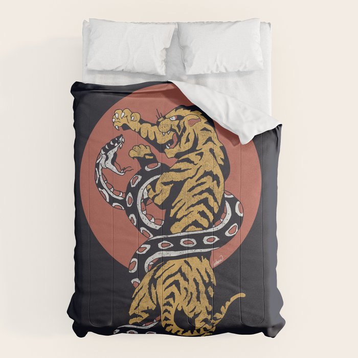 Classic Tattoo Snake vs Tiger Comforter Gallery Image 6