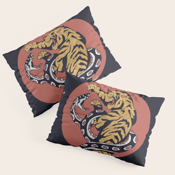 Classic Tattoo Snake vs Tiger Pillow Sham Gallery Image 3