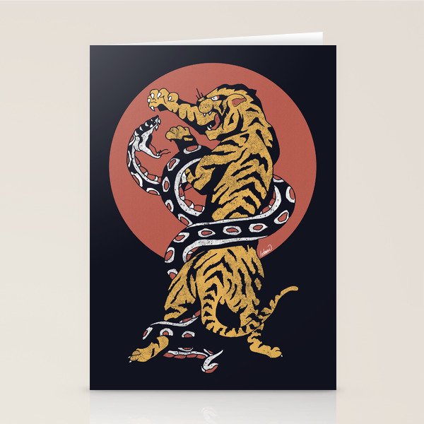 Classic Tattoo Snake vs Tiger Stationery Card Gallery Image 2