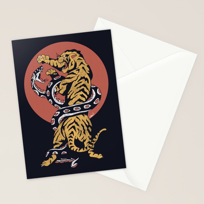 Classic Tattoo Snake vs Tiger Stationery Card Gallery Image 2