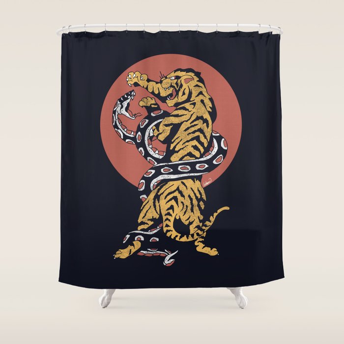 Classic Tattoo Snake vs Tiger Shower Curtain Gallery Image 1