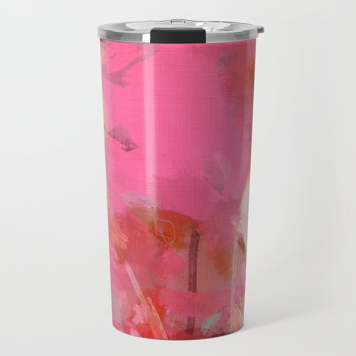 pink floral illusion abstract art Travel Mug Gallery Image 1
