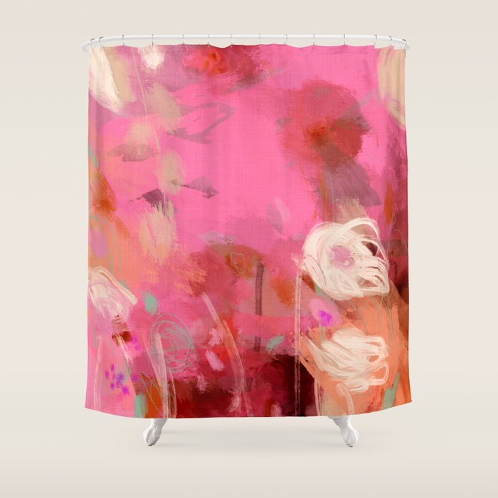 pink floral illusion abstract art Shower Curtain Gallery Image 1