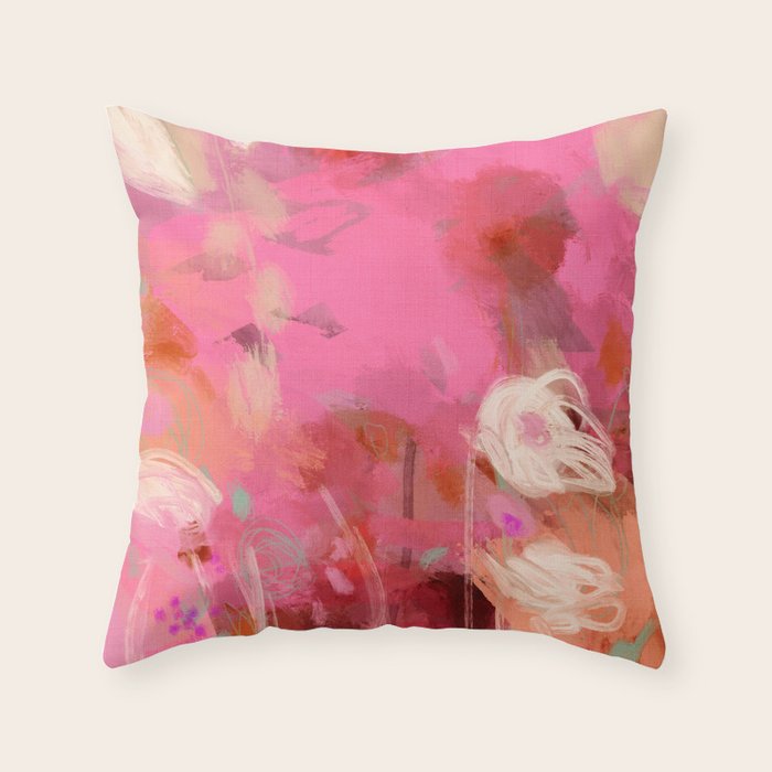 pink floral illusion abstract art Throw Pillow Gallery Image 6