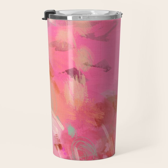 pink floral illusion abstract art Travel Mug Gallery Image 3