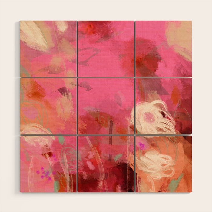 pink floral illusion abstract art Wood Wall Art Gallery Image 1