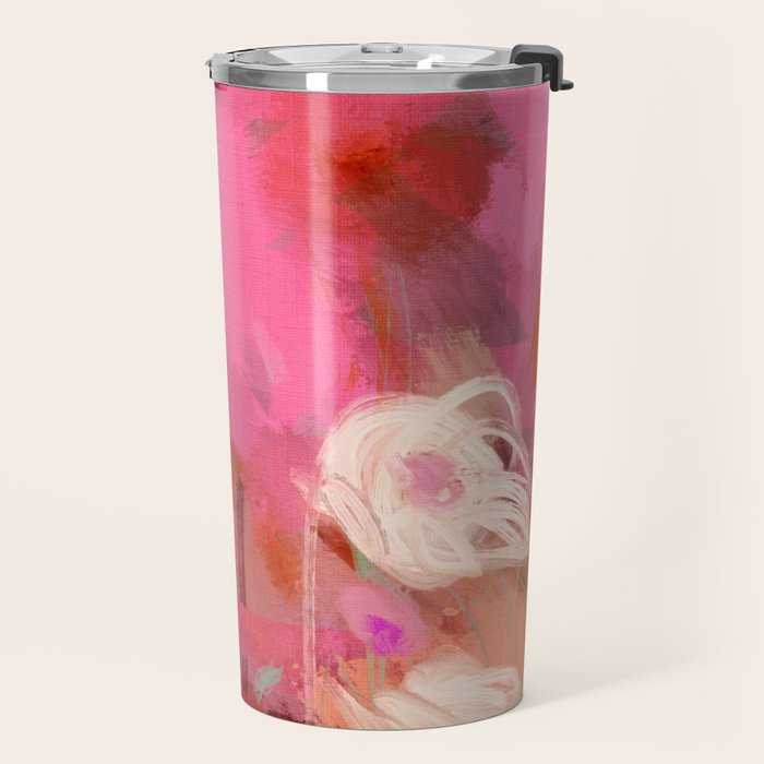 pink floral illusion abstract art Travel Mug Gallery Image 2
