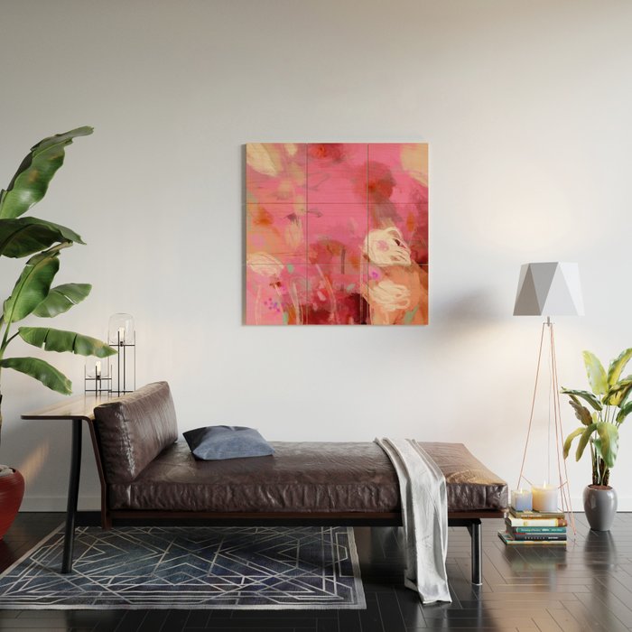 pink floral illusion abstract art Wood Wall Art Gallery Image 2