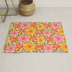 Bright Flowers and Bees Yellow Pink Orange Green Floral Rug Gallery Image 1