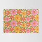 Bright Flowers and Bees Yellow Pink Orange Green Floral Rug Gallery Image 2