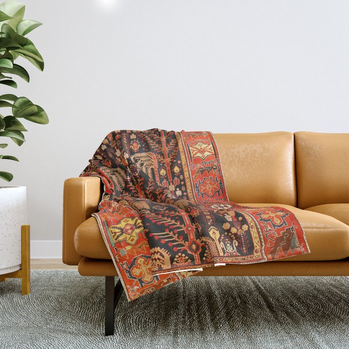 Floral Persian Bakhtiari Rug Print Throw Blanket Gallery Image 1