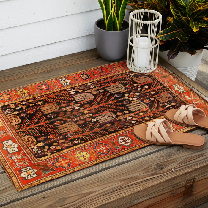 Floral Persian Bakhtiari Rug Print Outdoor Rug Gallery Image 2