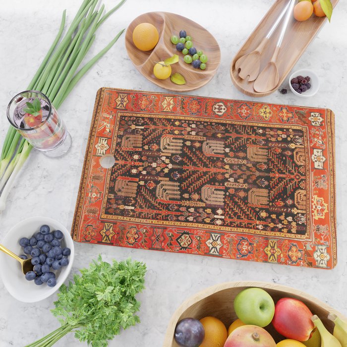 Floral Persian Bakhtiari Rug Print Cutting Board Gallery Image 2
