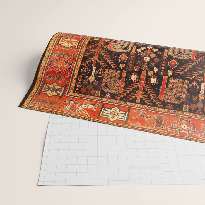 Floral Persian Bakhtiari Rug Print Wrapping Paper Gallery Image 2