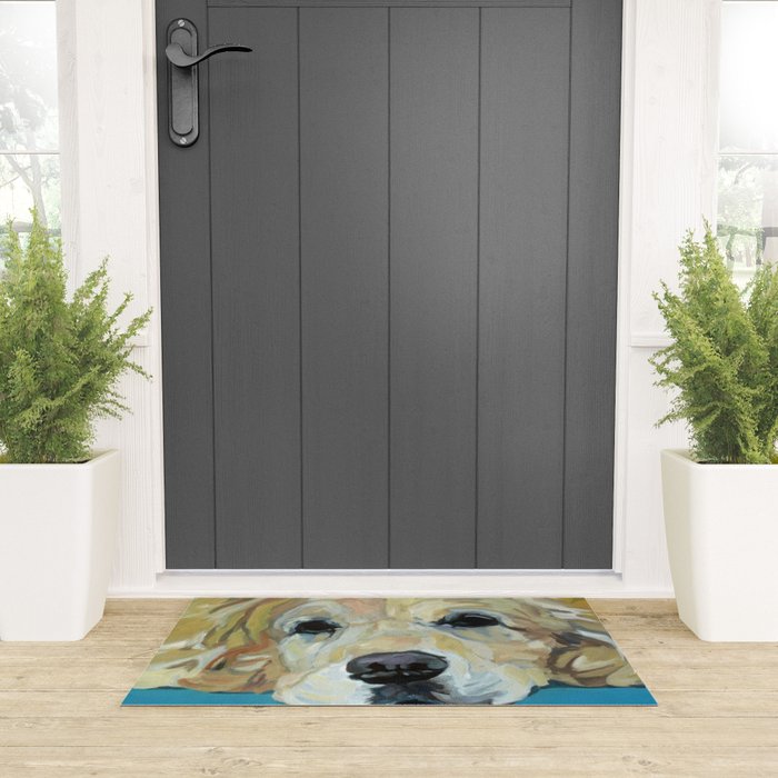 Shiner the Golden Retriever Portrait Welcome Mat Gallery Image 3