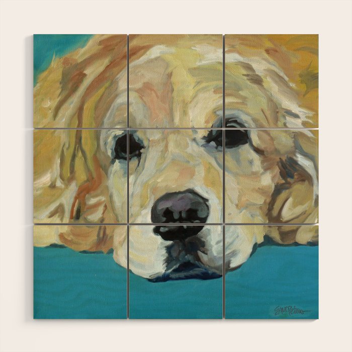 Shiner the Golden Retriever Portrait Wood Wall Art Gallery Image 1
