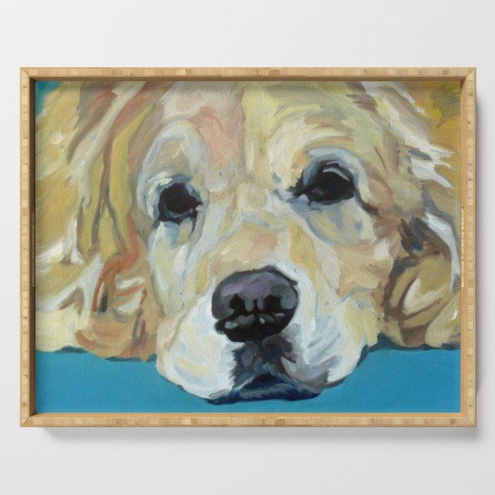 Shiner the Golden Retriever Portrait Serving Tray Gallery Image 1