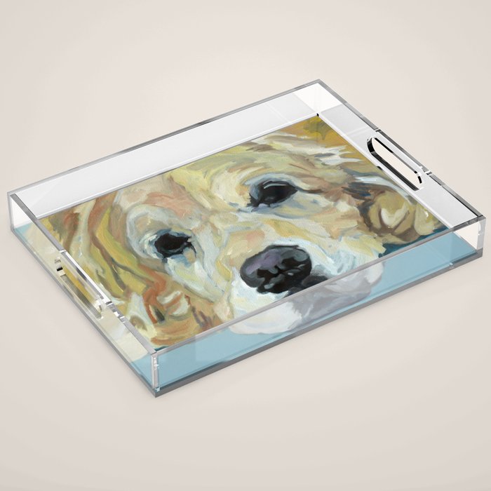 Shiner the Golden Retriever Portrait Acrylic Tray Gallery Image 1