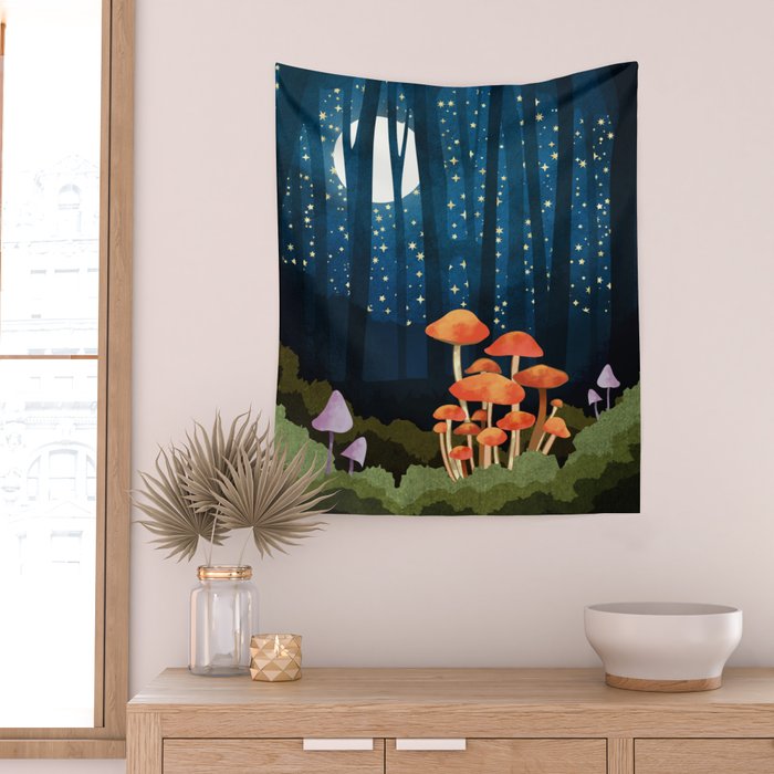 Midnight Mushrooms Wall Tapestry Gallery Image 2