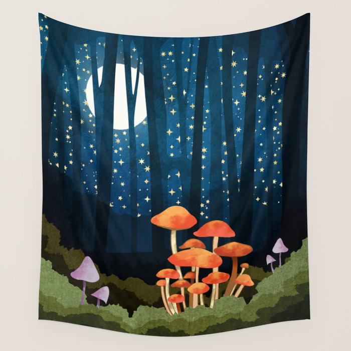 Midnight Mushrooms Wall Tapestry Gallery Image 4
