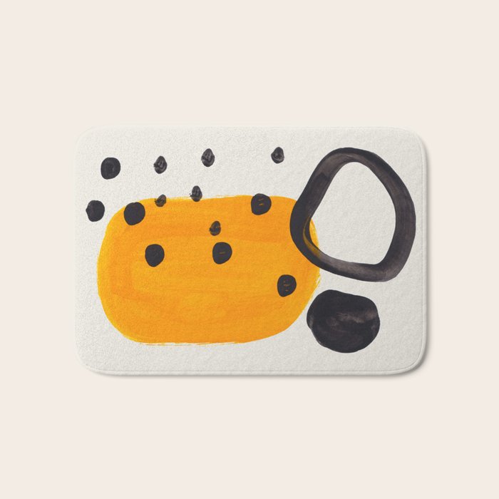 Unique Abstract Unique Mid century Modern Yellow Mustard Black Ring Dots Bath Mat Gallery Image 1