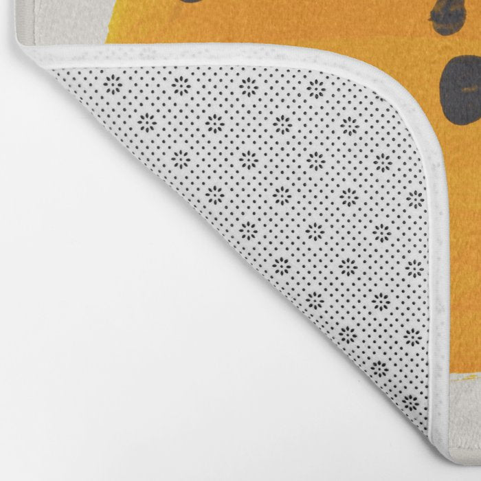 Unique Abstract Unique Mid century Modern Yellow Mustard Black Ring Dots Bath Mat Gallery Image 2