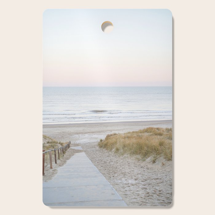 Beach Walk At Sunrise Photo | Dutch Coast Travel Photography Art Print | Egmond Aan Zee Holland In Pastel Colors Cutting Board Gallery Image 1