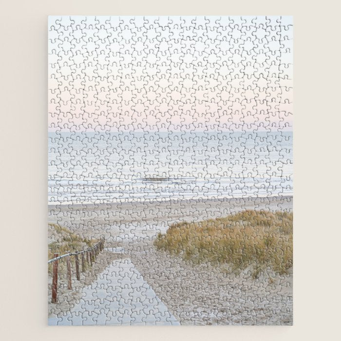 Beach Walk At Sunrise Photo | Dutch Coast Travel Photography Art Print | Egmond Aan Zee Holland In Pastel Colors Jigsaw Puzzle Gallery Image 1