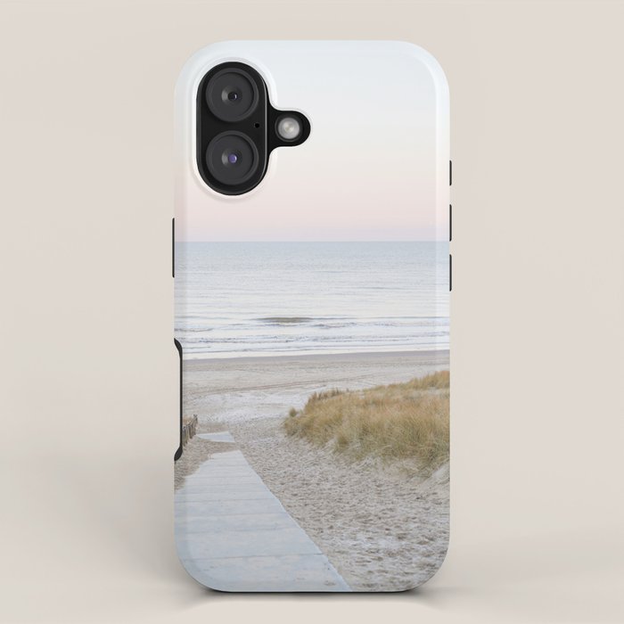 Beach Walk At Sunrise Photo | Dutch Coast Travel Photography Art Print | Egmond Aan Zee Holland In Pastel Colors iPhone Case Gallery Image 1