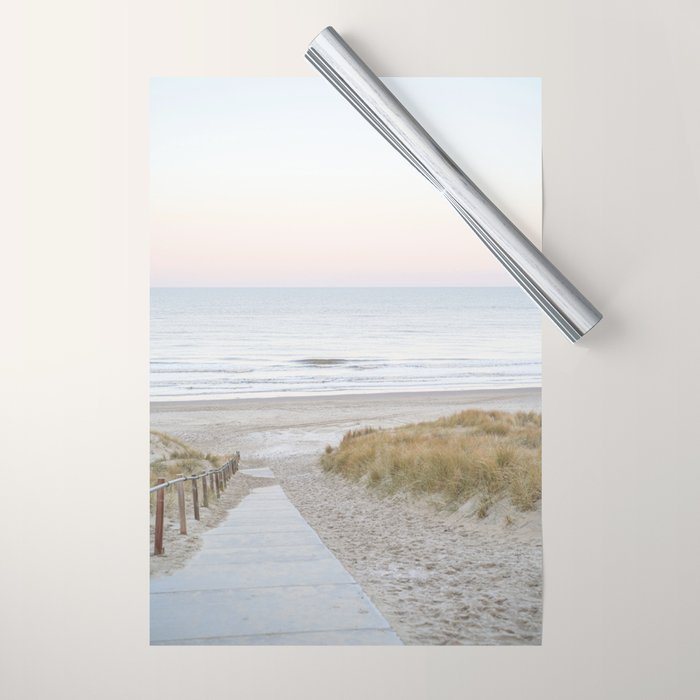 Beach Walk At Sunrise Photo | Dutch Coast Travel Photography Art Print | Egmond Aan Zee Holland In Pastel Colors Wrapping Paper Gallery Image 1