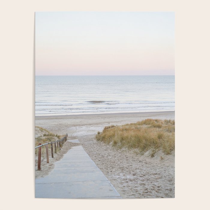 Beach Walk At Sunrise Photo | Dutch Coast Travel Photography Art Print | Egmond Aan Zee Holland In Pastel Colors Poster Gallery Image 1