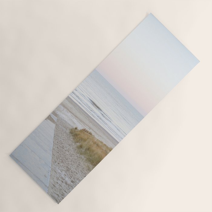 Beach Walk At Sunrise Photo | Dutch Coast Travel Photography Art Print | Egmond Aan Zee Holland In Pastel Colors Yoga Mat Gallery Image 1