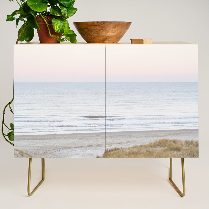 Beach Walk At Sunrise Photo | Dutch Coast Travel Photography Art Print | Egmond Aan Zee Holland In Pastel Colors Credenza Gallery Image 1