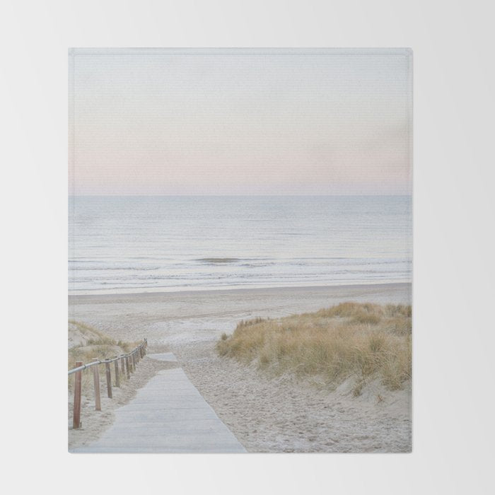Beach Walk At Sunrise Photo | Dutch Coast Travel Photography Art Print | Egmond Aan Zee Holland In Pastel Colors Throw Blanket Gallery Image 2