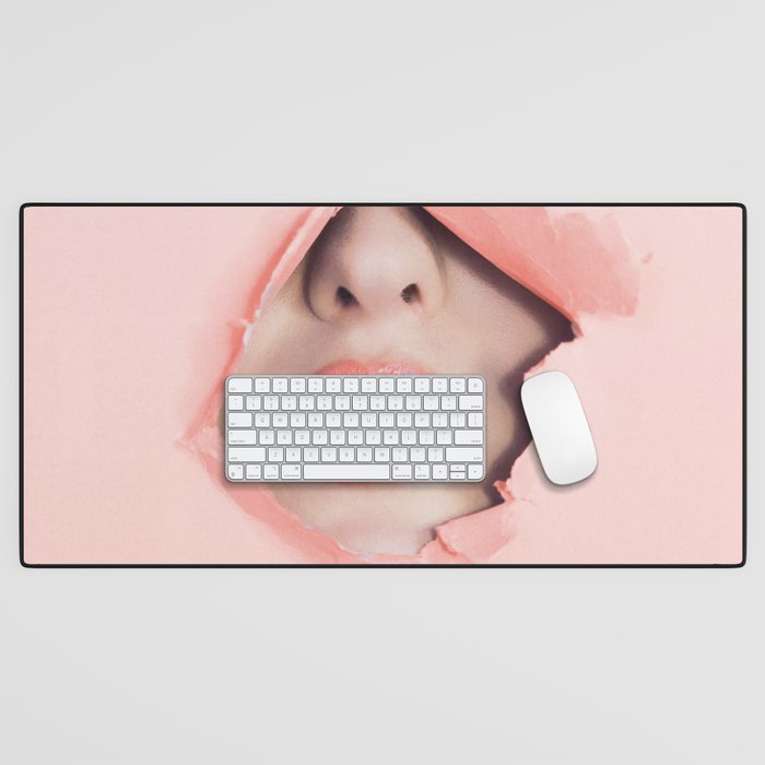 Her lips - coral Desk Mat Gallery Image 1