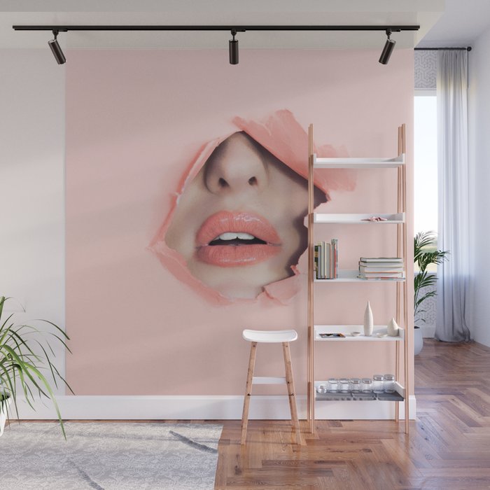 Her lips - coral Wall Mural Gallery Image 1