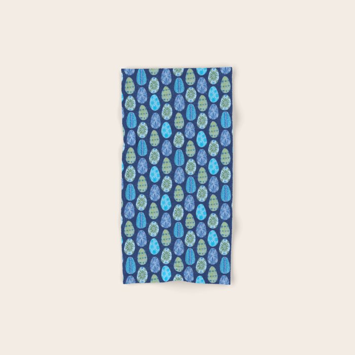 Colorful Folk Art Easter Eggs in Teal & Navy Blue Bath Towel Gallery Image 1