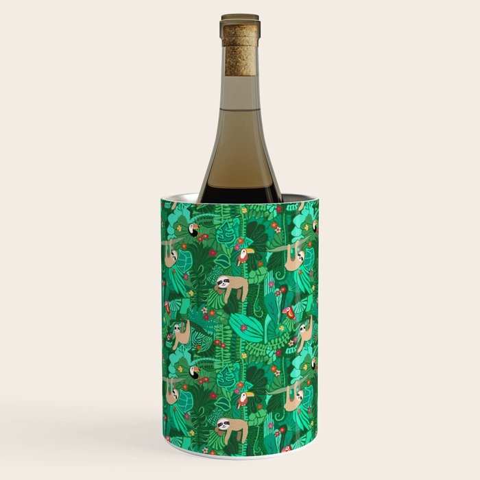Sloths in the Emerald Jungle Pattern Wine Chiller Gallery Image 1