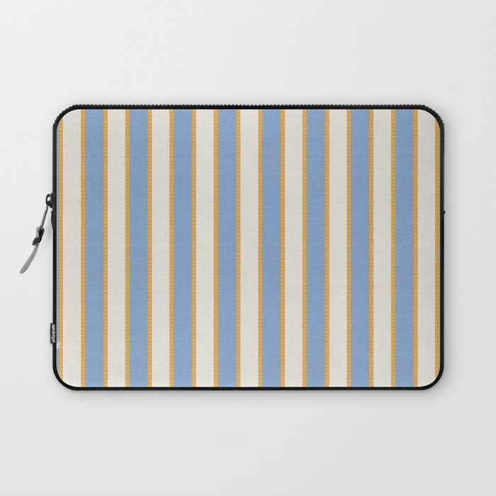 Vintage Cabana Stripe Pastel Blue And Gold Retro Coastal Beach Vibe Laptop Sleeve Gallery Image 1