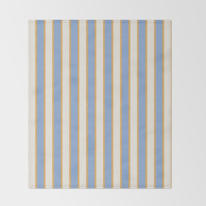 Vintage Cabana Stripe Pastel Blue And Gold Retro Coastal Beach Vibe Throw Blanket Gallery Image 2