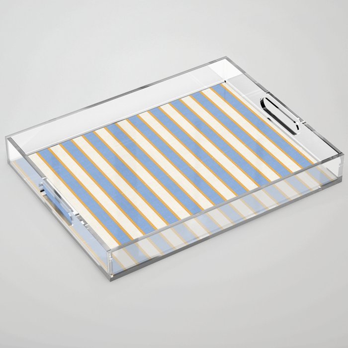 Vintage Cabana Stripe Pastel Blue And Gold Retro Coastal Beach Vibe Acrylic Tray Gallery Image 1