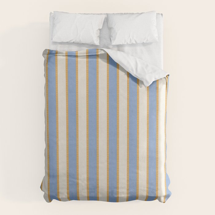 Vintage Cabana Stripe Pastel Blue And Gold Retro Coastal Beach Vibe Duvet Cover Gallery Image 6