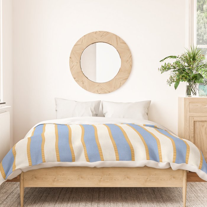 Vintage Cabana Stripe Pastel Blue And Gold Retro Coastal Beach Vibe Duvet Cover Gallery Image 3