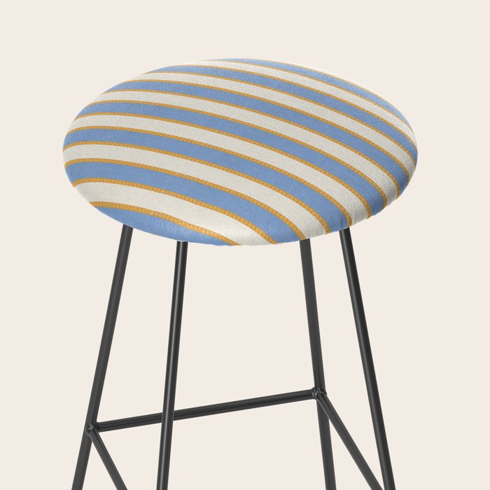 Vintage Cabana Stripe Pastel Blue And Gold Retro Coastal Beach Vibe Stool Gallery Image 2