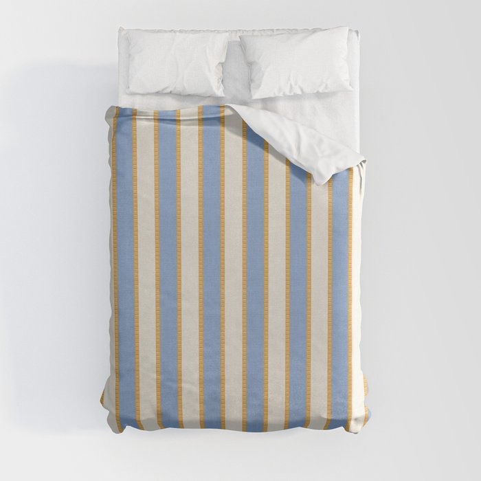 Vintage Cabana Stripe Pastel Blue And Gold Retro Coastal Beach Vibe Duvet Cover Gallery Image 3