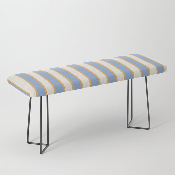 Vintage Cabana Stripe Pastel Blue And Gold Retro Coastal Beach Vibe Bench Gallery Image 1