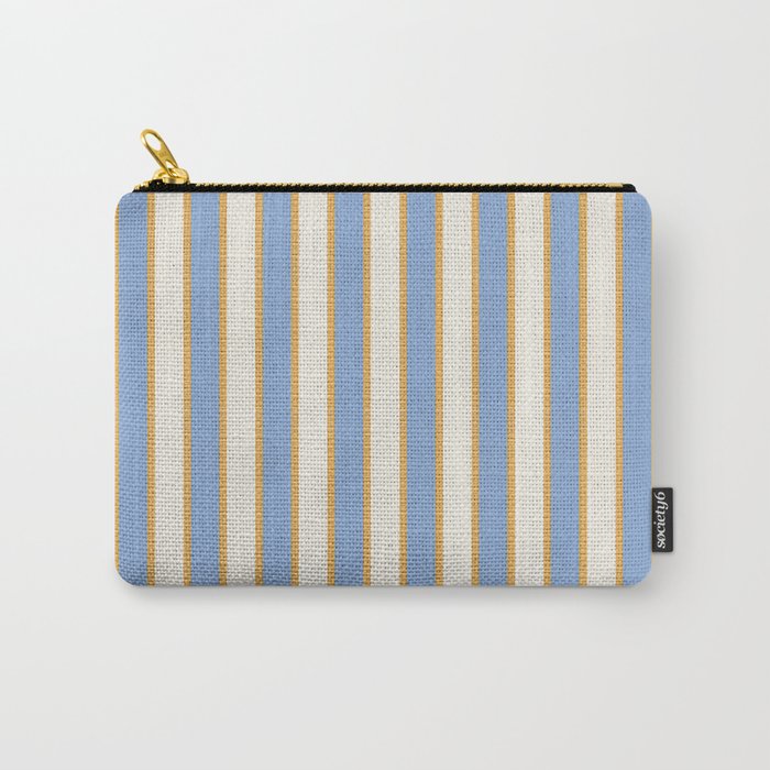 Vintage Cabana Stripe Pastel Blue And Gold Retro Coastal Beach Vibe Carry All Pouch Gallery Image 1