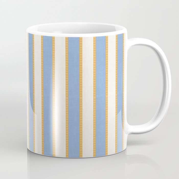 Vintage Cabana Stripe Pastel Blue And Gold Retro Coastal Beach Vibe Coffee Mug Gallery Image 1